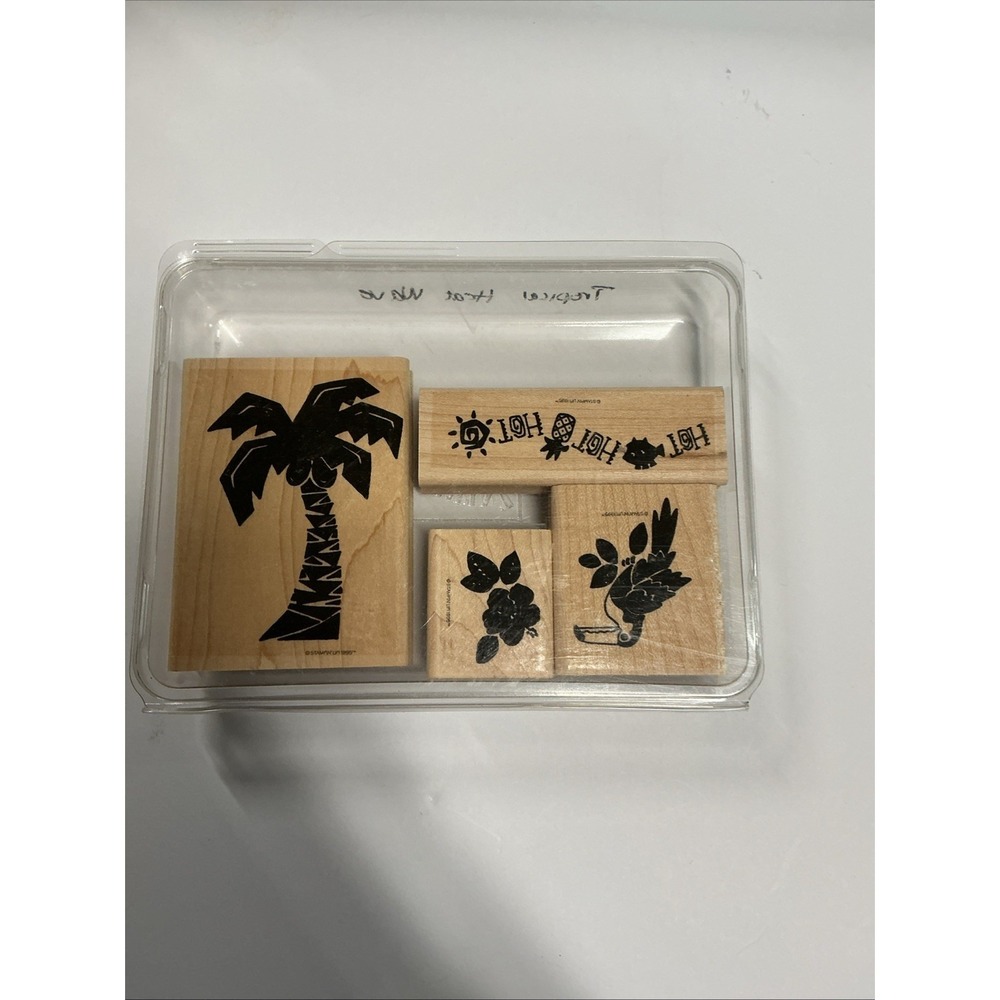 Vintage 1995 Stampin Up Tropical Heatwave Rubber Wood Stamps Set of 4 New!